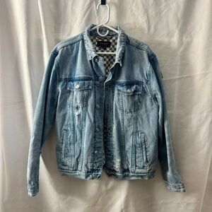 PacSun Distressed Jean Jacket with checkered lining